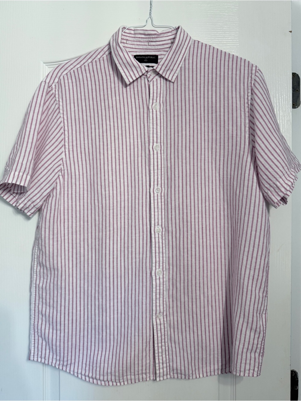 Banana Republic Mens Linen Cotton Button Up -Pink Stripes Large Excellent Beach
